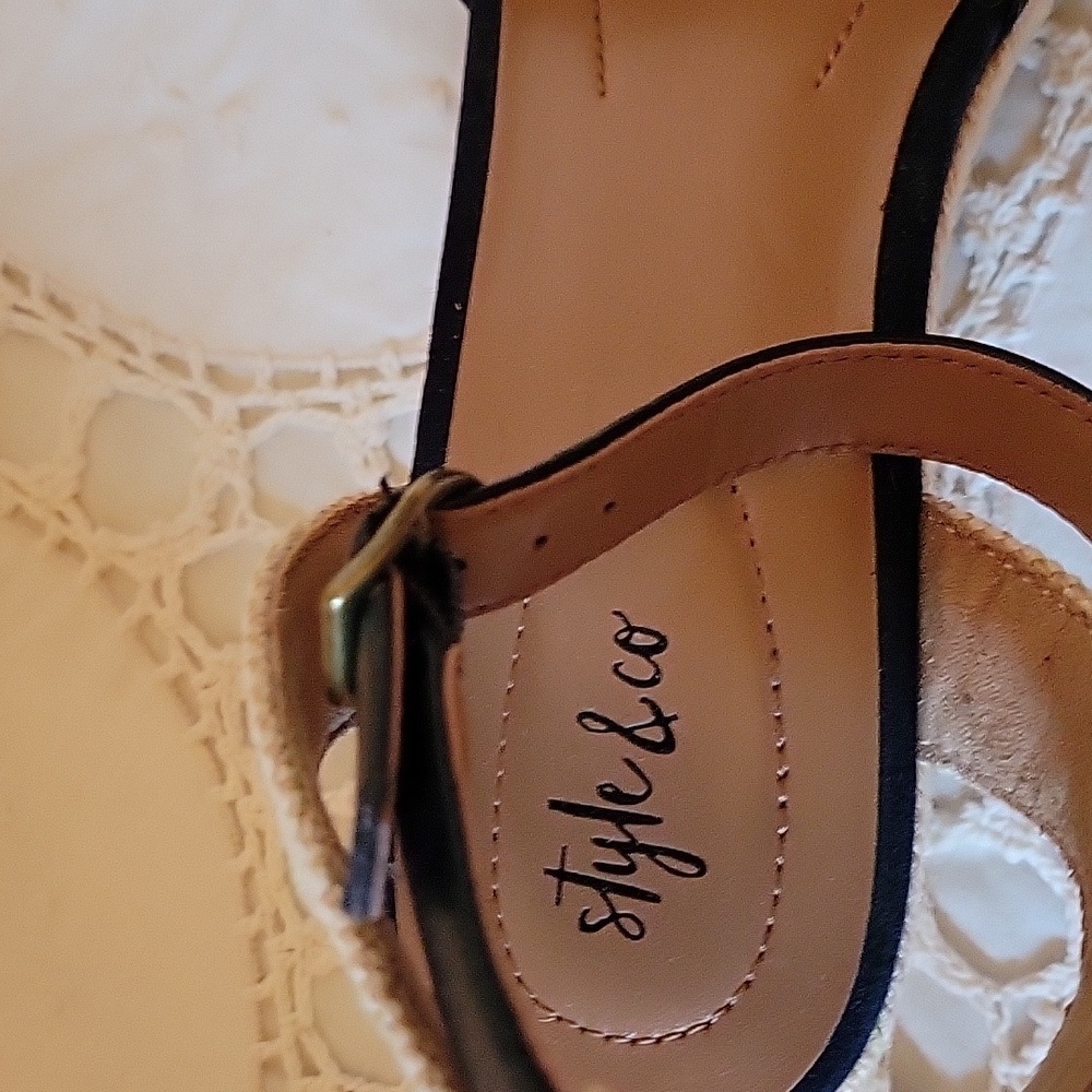 Elegant Navy Blue Wedge Sandals - Picture 2 of 6